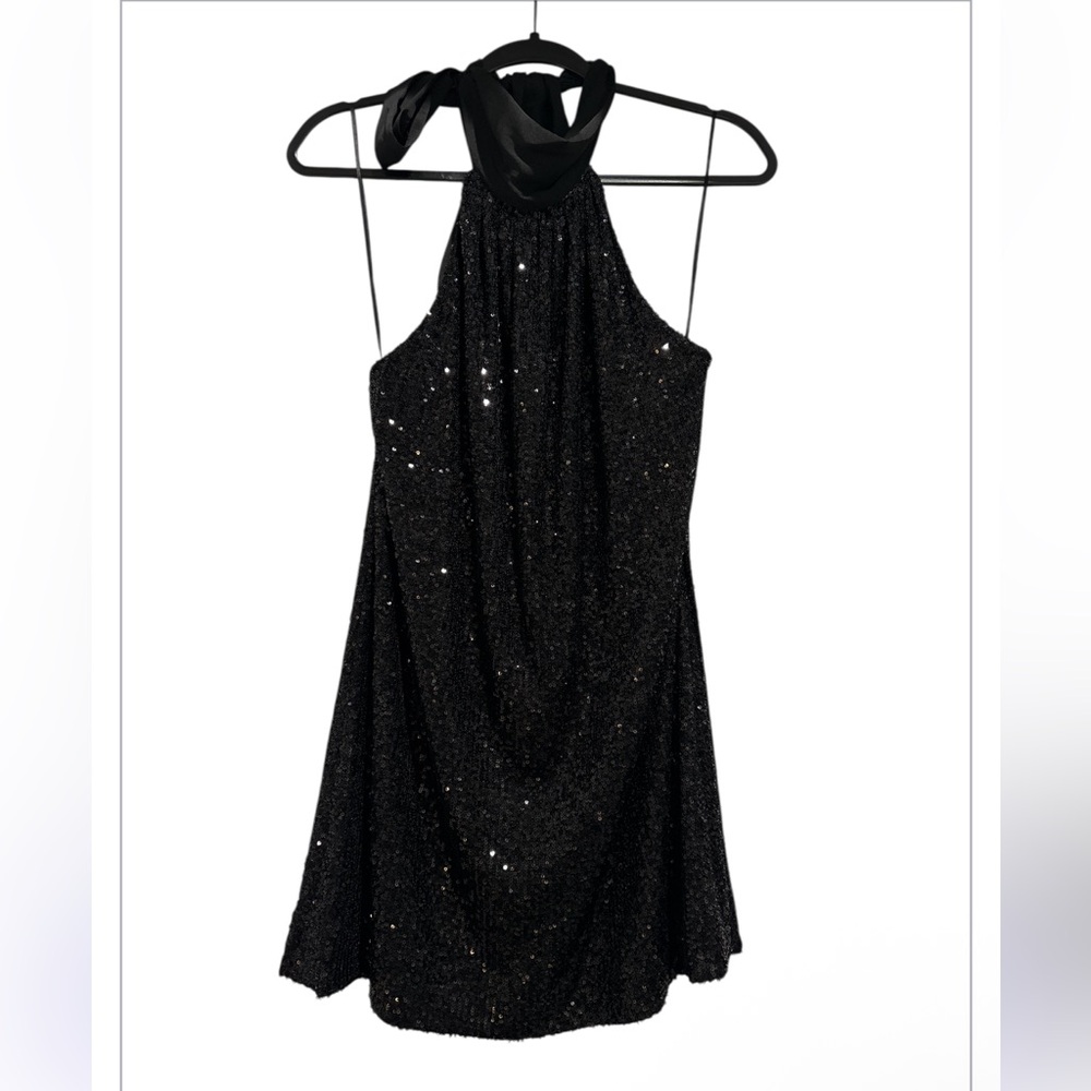 NWT Ramy Brook Black Sequin Halter Dress - Picture 5 of 7